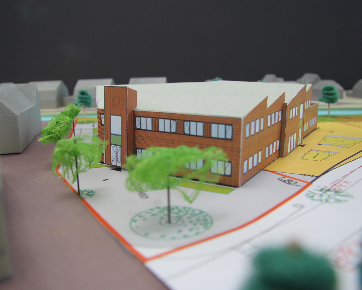 afbeelding maquette ontwikkelingen Noordeinde: school en woonplekken