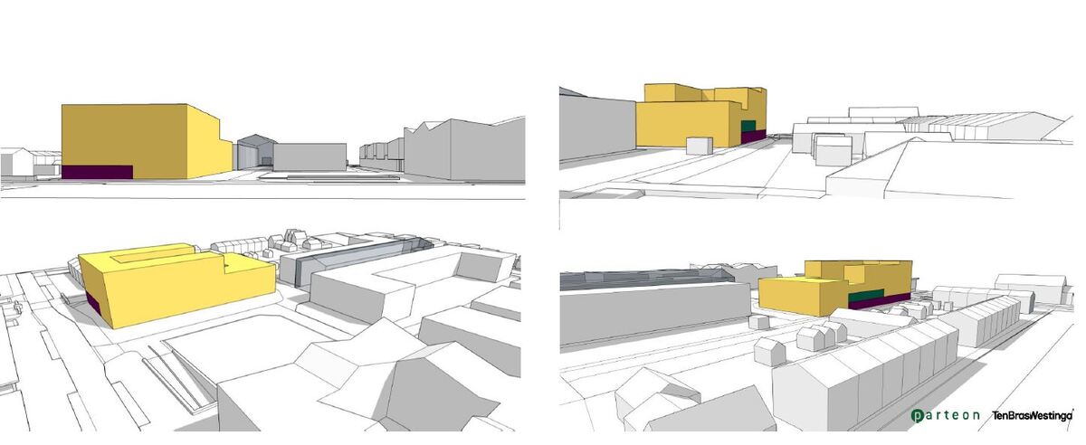 De countouren van het nieuwe cultuurcentrum Durghorst met bovengelegen woningen